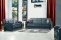 Gray Chenille Fabric Storage Sofa with Wooden Arms T5662