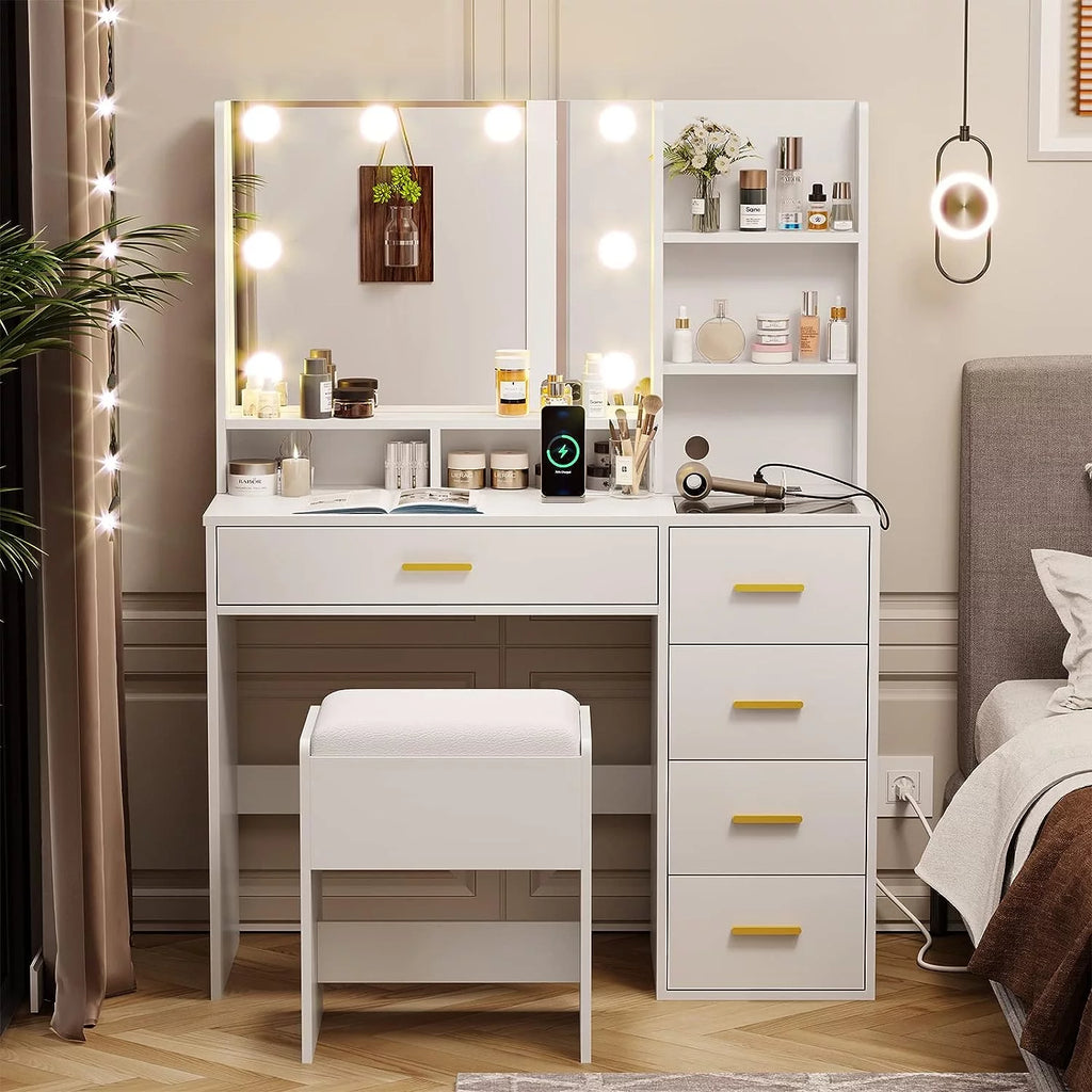 White Vanity Set with Mirror and Lights W35786