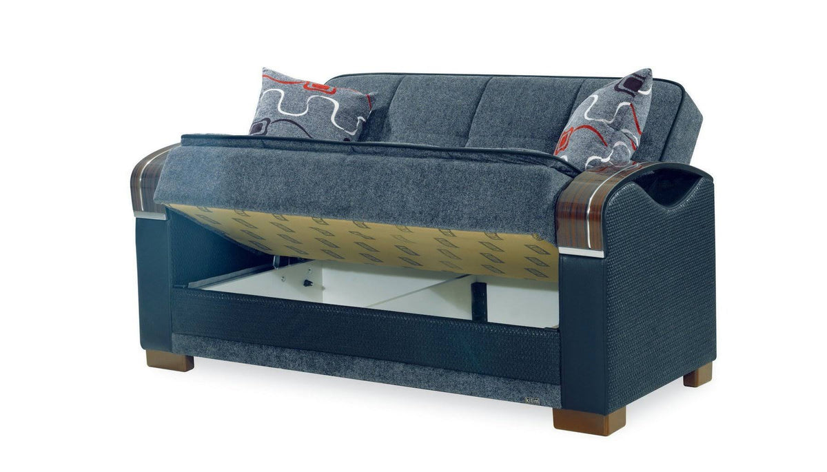 Gray Chenille Fabric Storage Sofa with Wooden Arms T5662