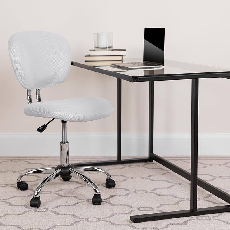 White Mesh Padded Swivel Task Office Chair with Chrome Base V56467