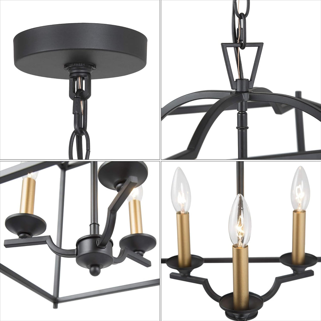 Black Modern 3-Light Lantern Cage Chandelier S623