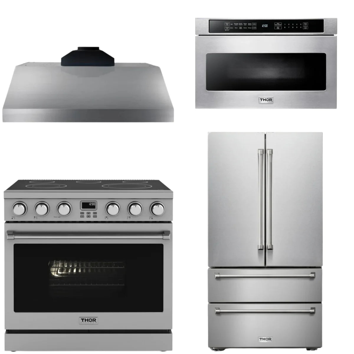 36 Electric Range, Range Hood, Refrigerator and Microwave E481985