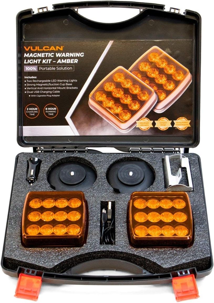 Amber LED Flashing Warning Light Kit with Magnetic Suction Cup Mounts I277067
