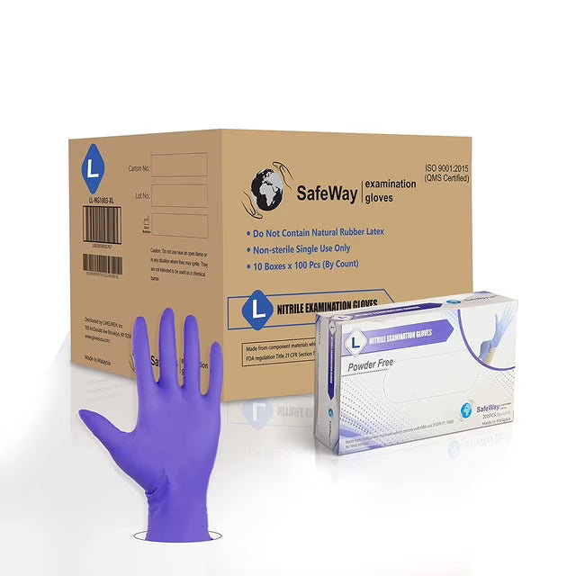 Nitrile Disposable Exam Gloves, Large, 1000/Box, Textured Fingertips V1181