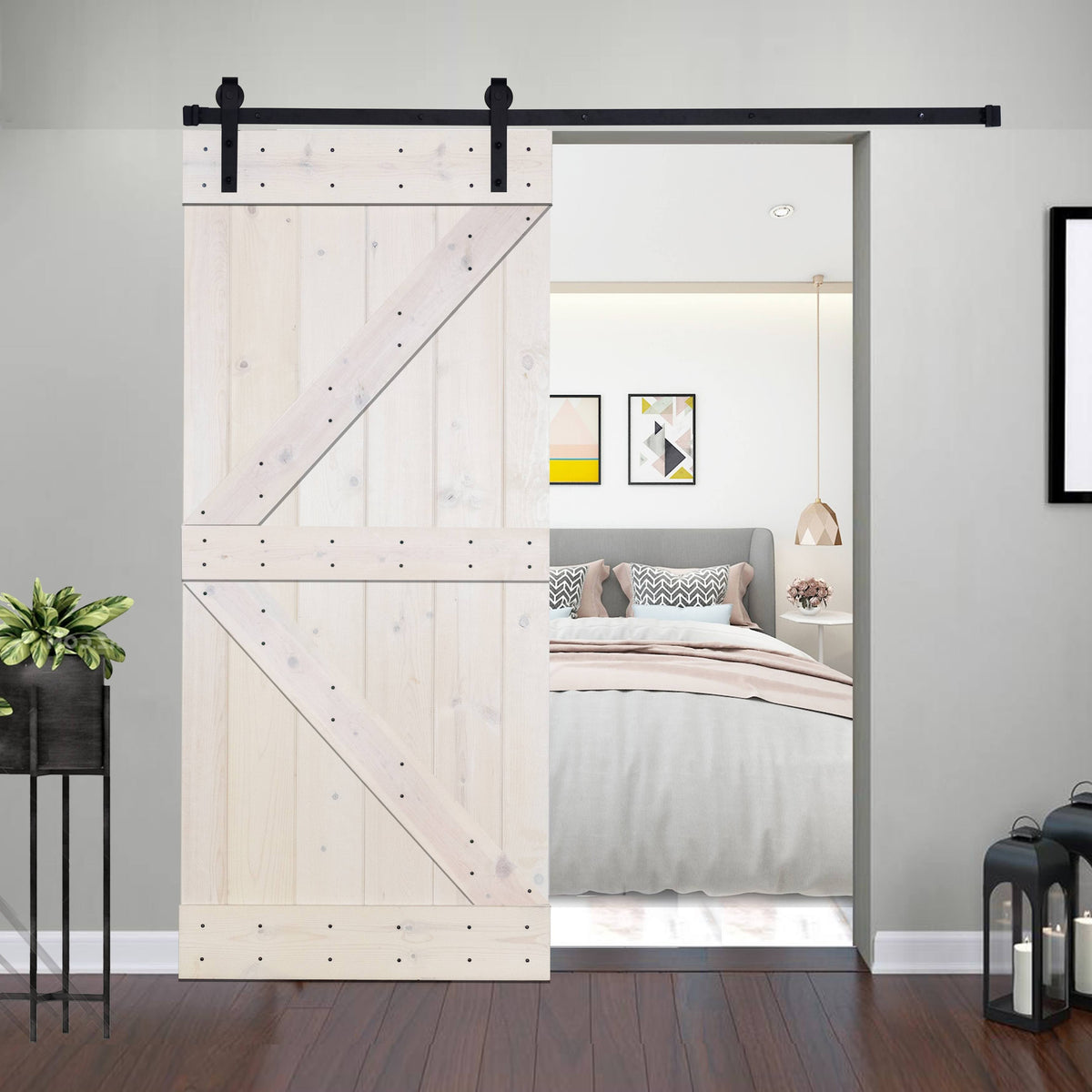 Paneled Wood Barn Door with Installation Hardware Kit D666596