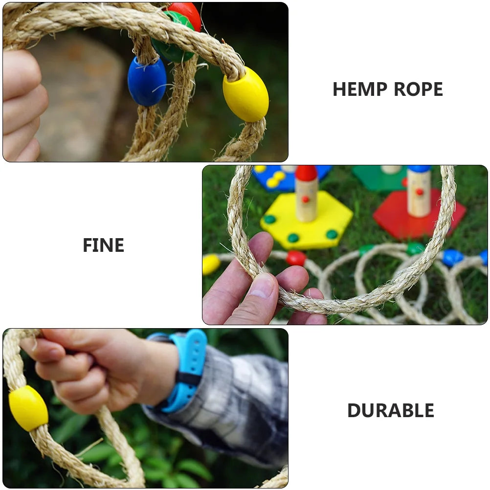 40 PCS Natural Rope Throwing Toss Rings Game Wooden Playset L6821
