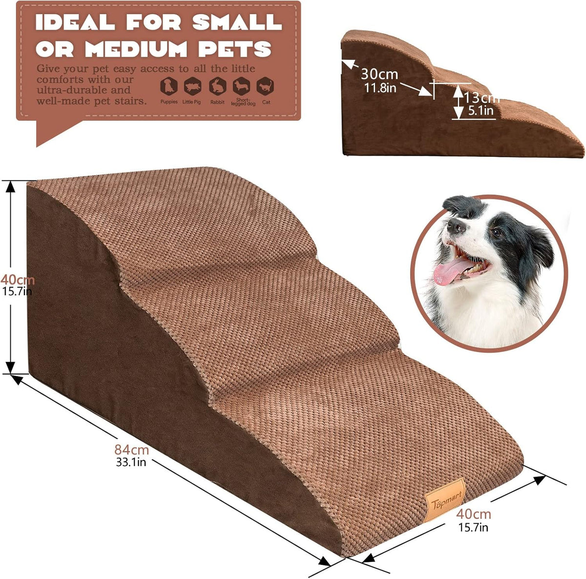 High Density Foam Dog Ramp Steps 3 Tiers Non-Slip G4134