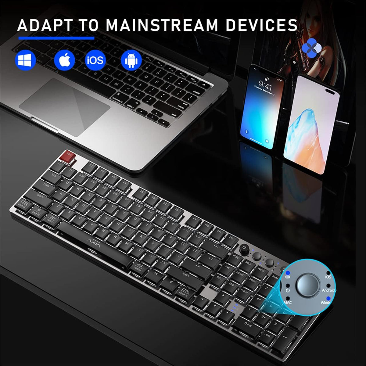 Low Profile Wireless Bluetooth Mechanical Keyboard with RGB Backlit N509