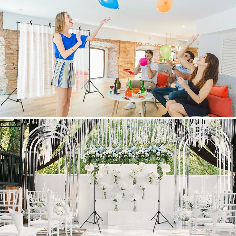 10ft Adjustable Background Support Stand Photography Video Studio Backdrop Kit with 4 Backdrop Clamps and 2 Sandbags Black B8166