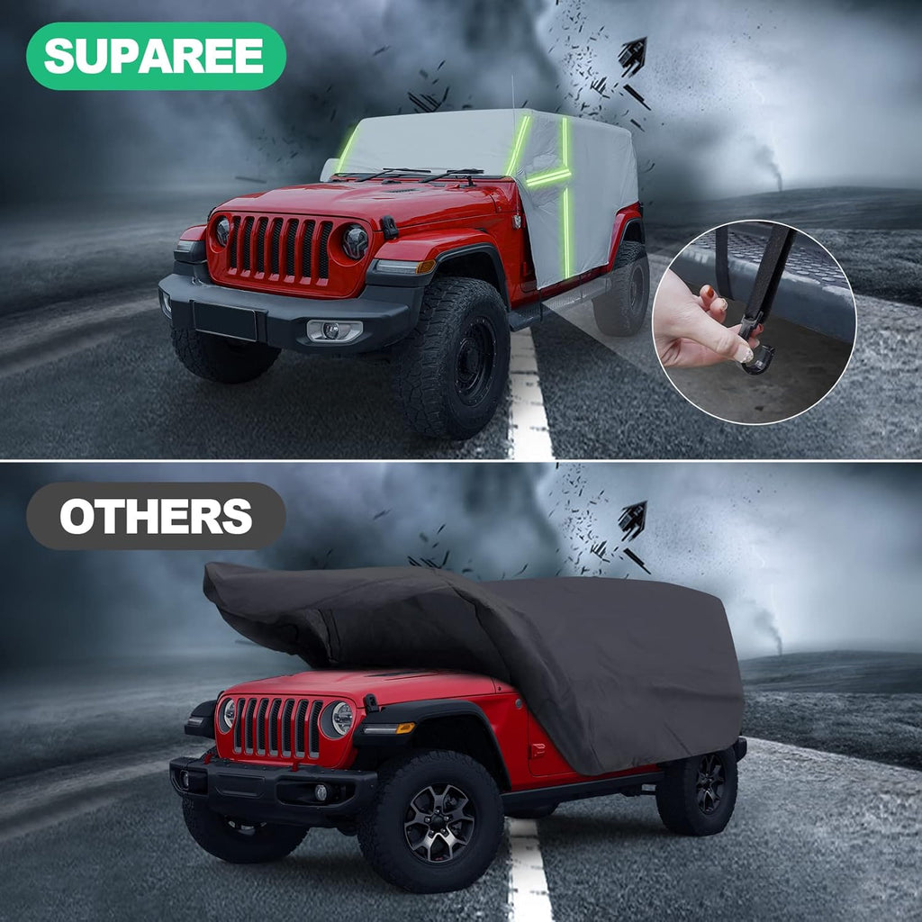 Waterproof Car Cab Cover for Jeep Wrangler 4 Door with 8 Gust Hooks Pack of 2 E299