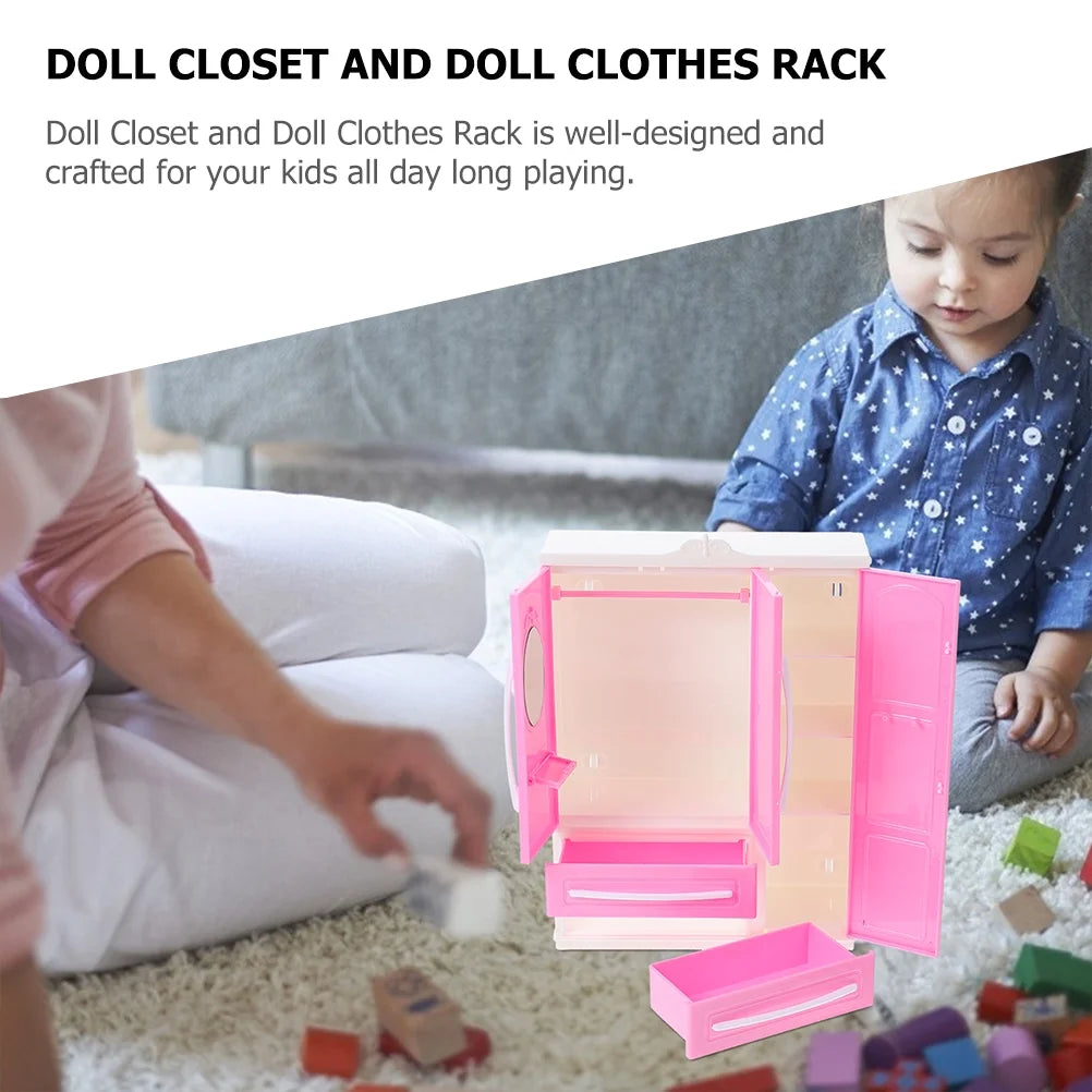 Doll Wardrobe Coat Hangers Furniture Storage Closet Rack T223