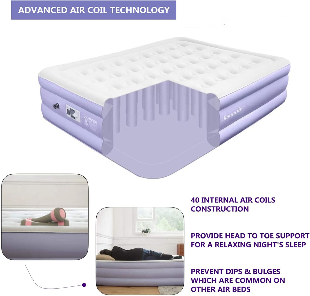 Queen Air Mattress with Built in Pump 18'' Double High Inflatable Bed C2686