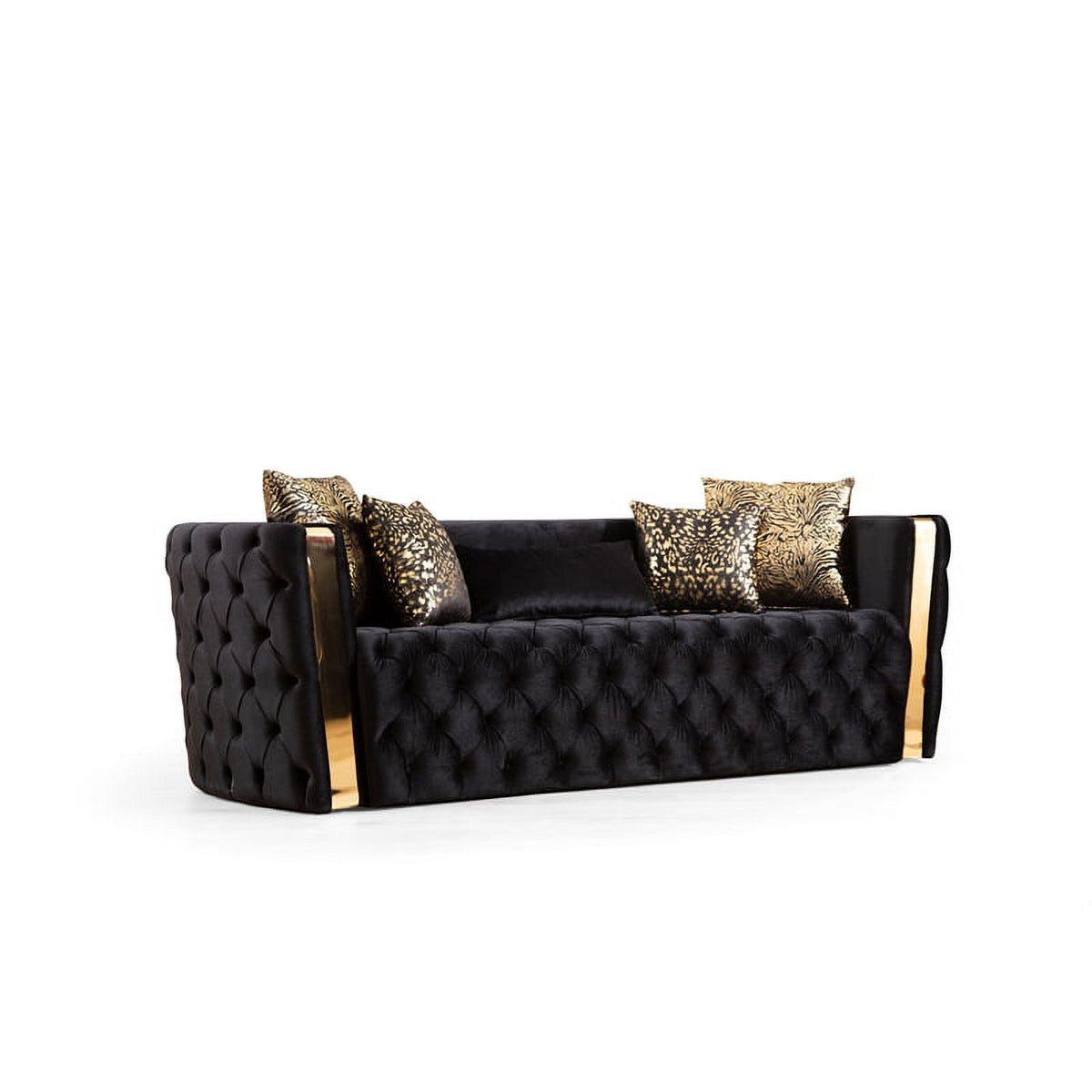 2 Pc Velvet Button Tufted Sofa Set in Black F66281