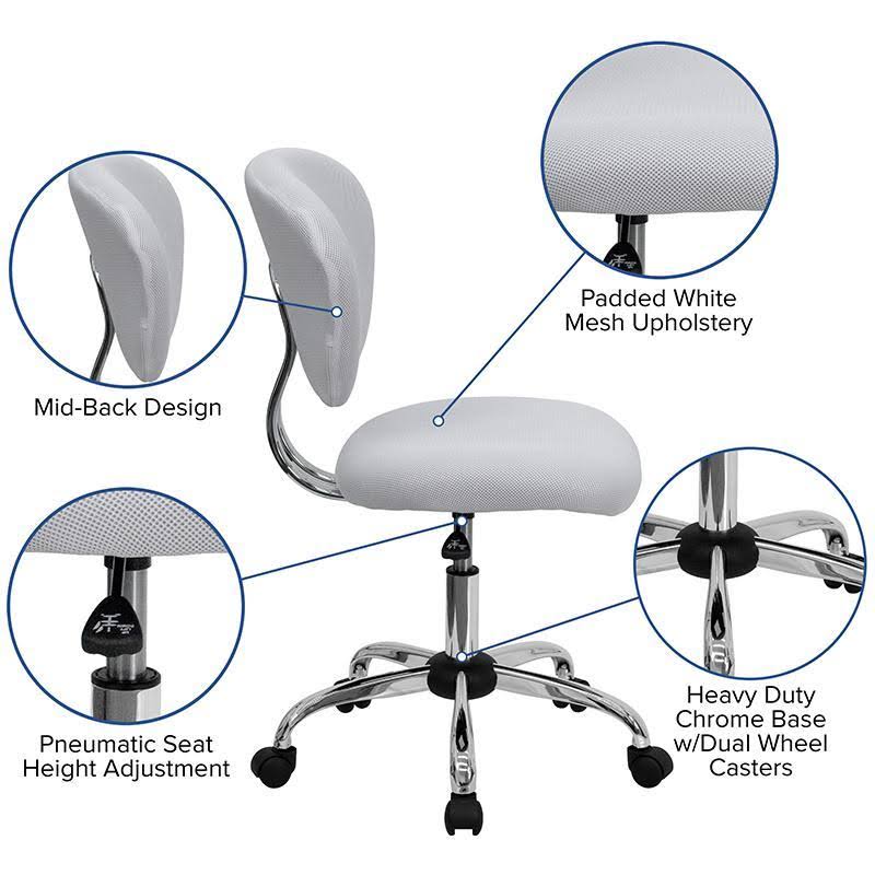 White Mesh Padded Swivel Task Office Chair with Chrome Base V56467