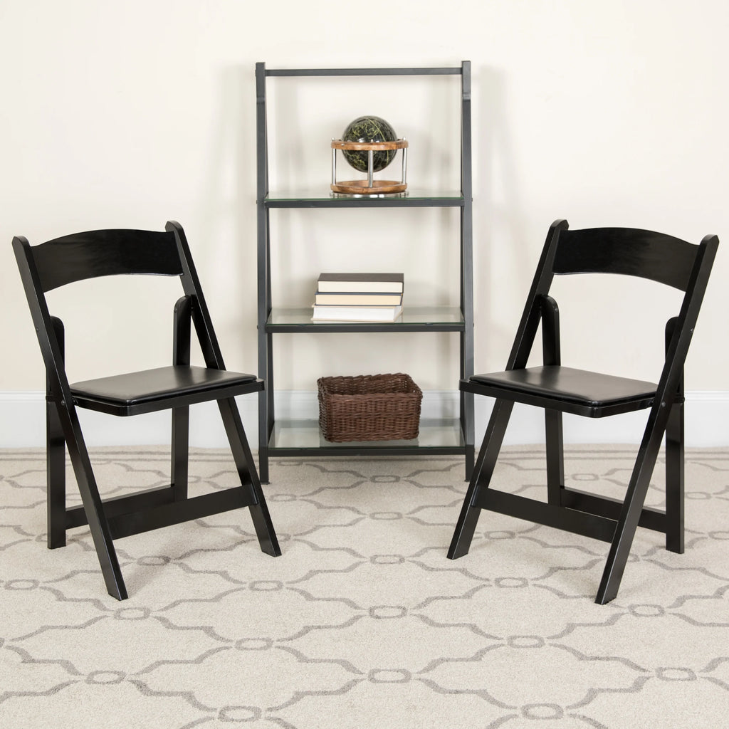 2 Pack Black Wood Folding Chair with Vinyl Padded Seat W900