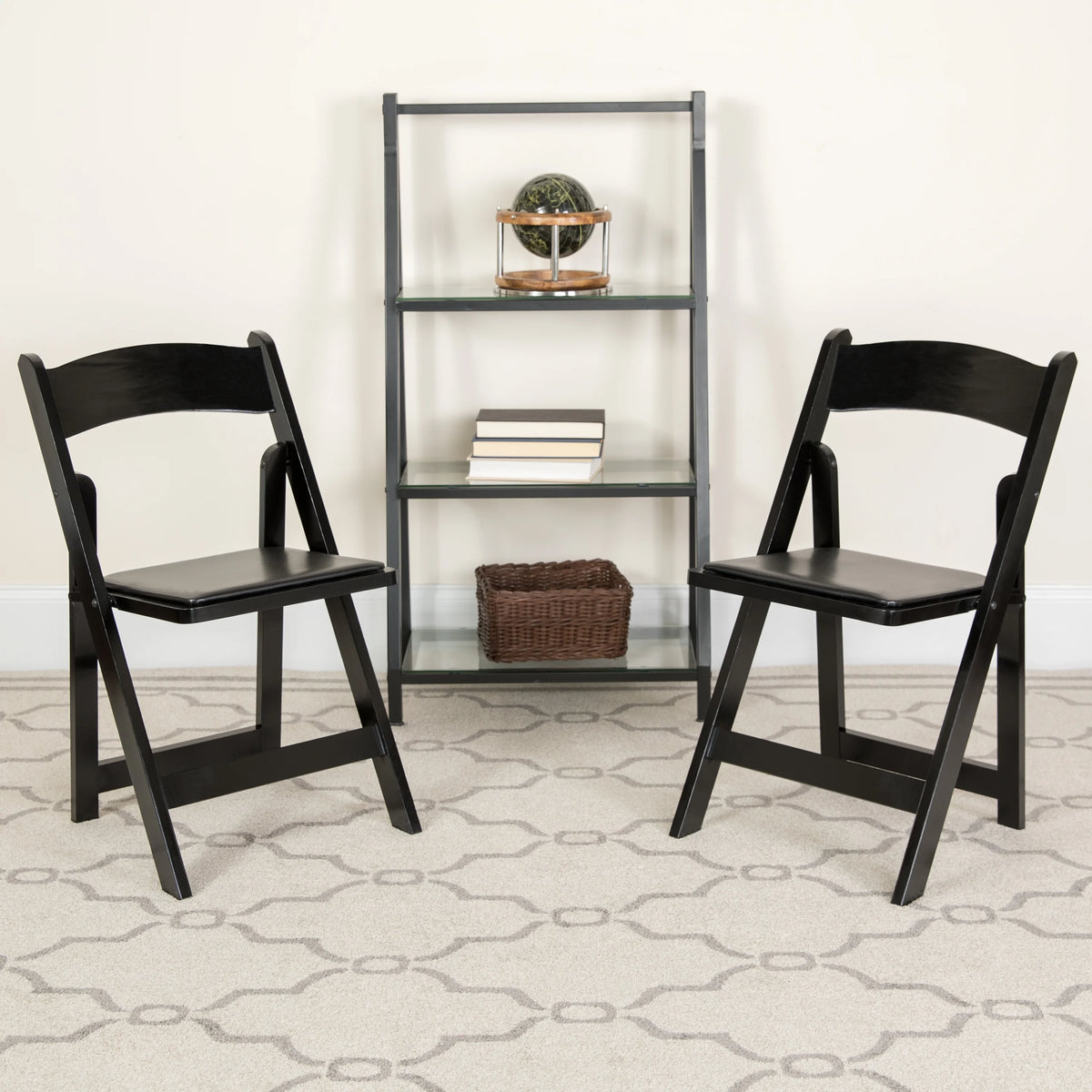 2 Pack Black Wood Folding Chair with Vinyl Padded Seat W900