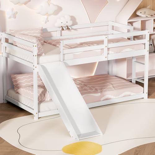 Twin Wood Bunk Bed with Slide and Ladder A319825