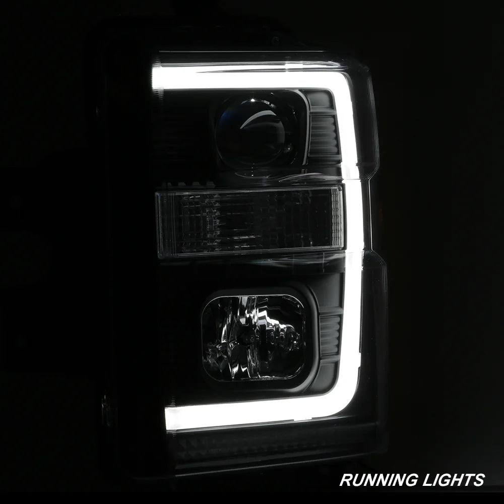 Black LED Tube Projector Headlights Pair B700827
