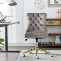 Velvet Upholstered Tufted Button Office Chair with Golden Metal Base A72412