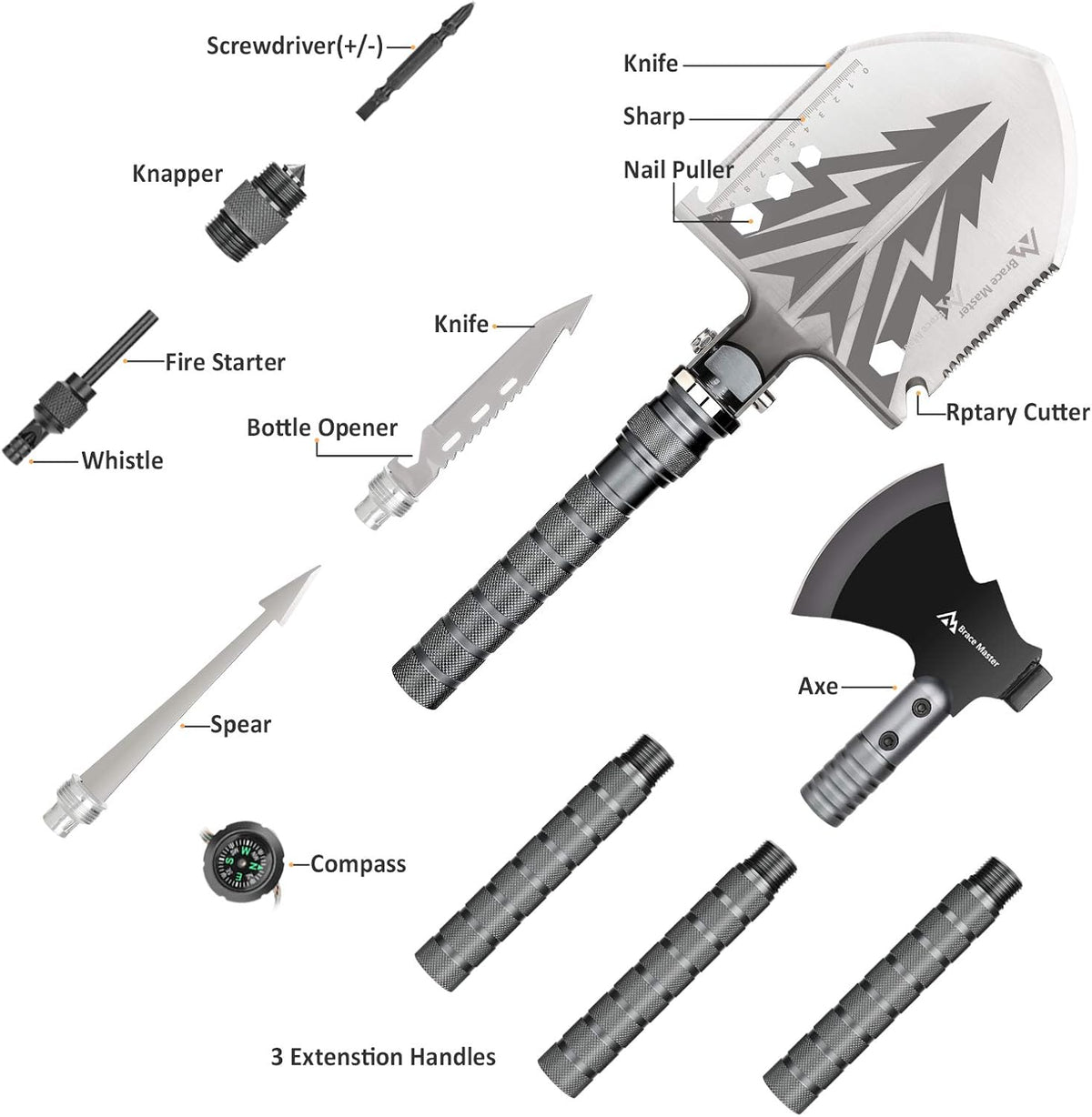 Camping Shovel and Axe Survival Multitool B5453