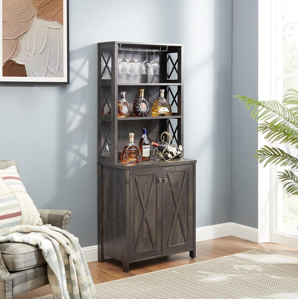 Charcoal Gray Coffee Bar Cabinet with Microwave Stand P872058