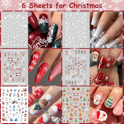 7 Holiday Nail Art Stickers, Mixed Season Nail Decals Set A85904