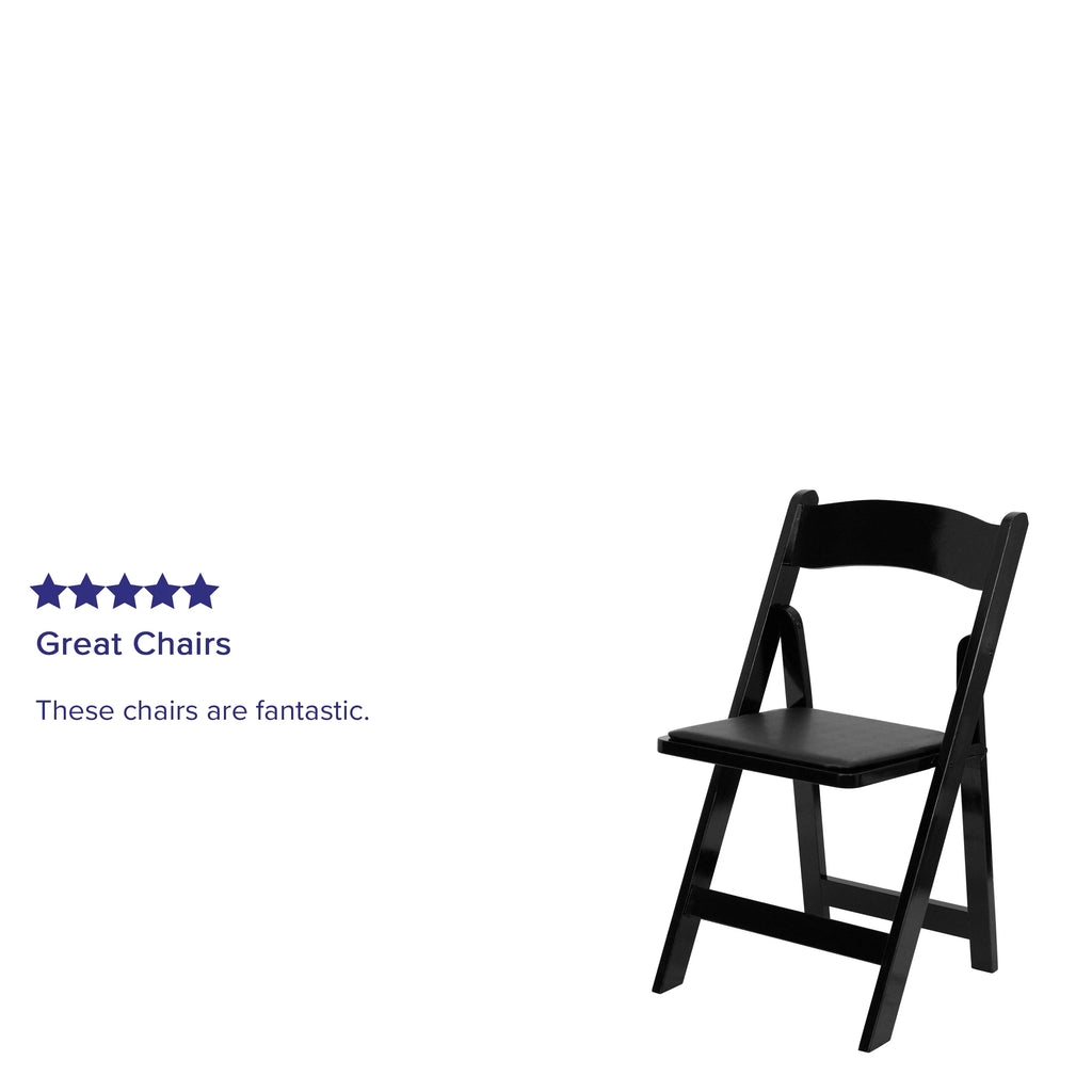 2 Pack Black Wood Folding Chair with Vinyl Padded Seat W900