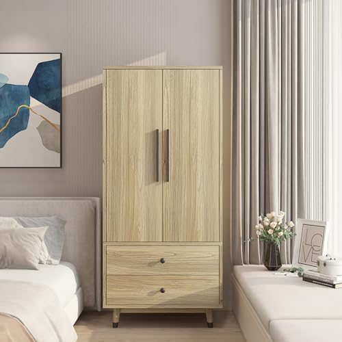 Oak 4 Door Armoire Wardrobe with 2 Drawers W7725