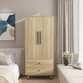 Oak 4 Door Armoire Wardrobe with 2 Drawers W7725