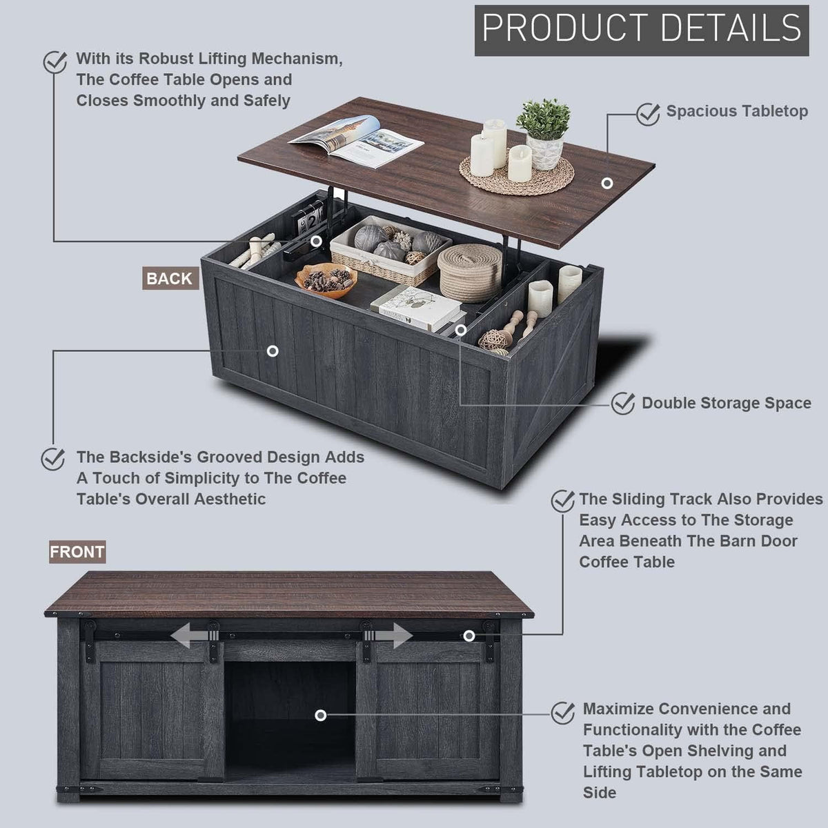 48" Lift Top Coffee Table with Sliding Barn Door G73156