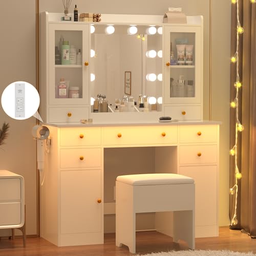 White Vanity Desk with Mirror and Lights S75878