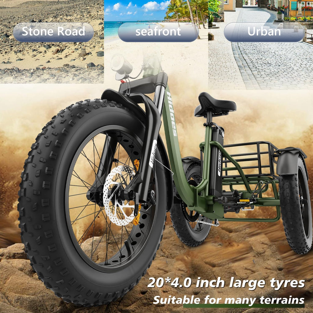 Electric Tricycle, 20"X 4.0" Fat Tire, 48V 20Ah Removable, 7 Speed Folding O526
