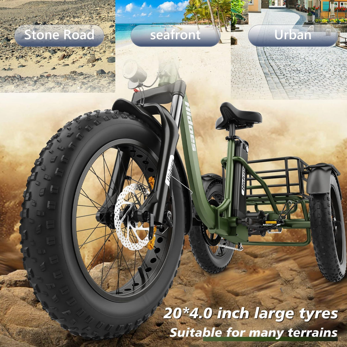 Electric Tricycle, 20"X 4.0" Fat Tire, 48V 20Ah Removable, 7 Speed Folding O526