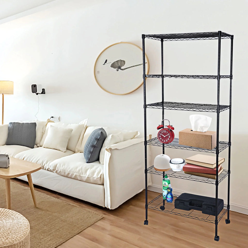 6-Shelf Wire Shelving Unit with Wheels and Hooks W38681