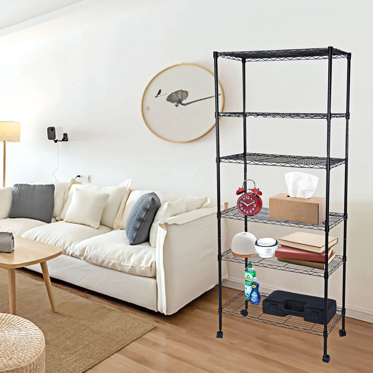 6-Shelf Wire Shelving Unit with Wheels and Hooks W38681
