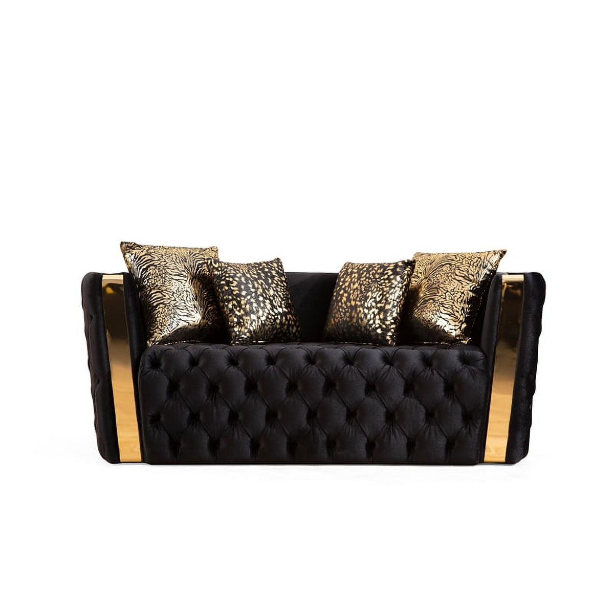 2 Pc Velvet Button Tufted Sofa Set in Black F66281