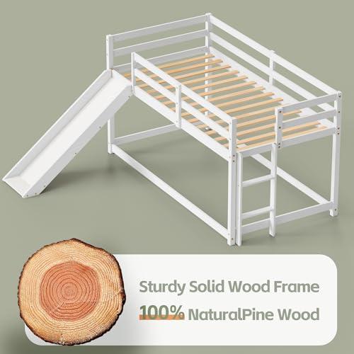 Twin Wood Bunk Bed with Slide and Ladder A319825