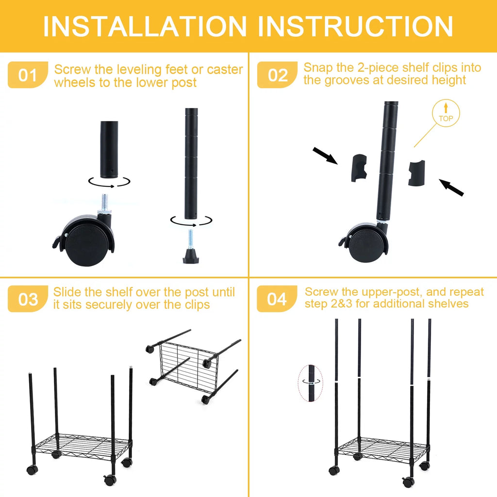 6-Shelf Wire Shelving Unit with Wheels and Hooks W38681