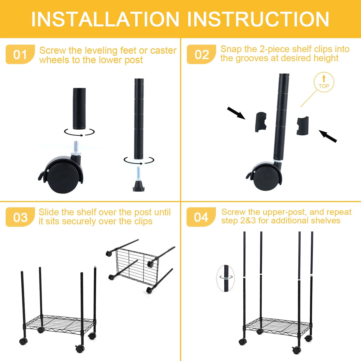 6-Shelf Wire Shelving Unit with Wheels and Hooks W38681