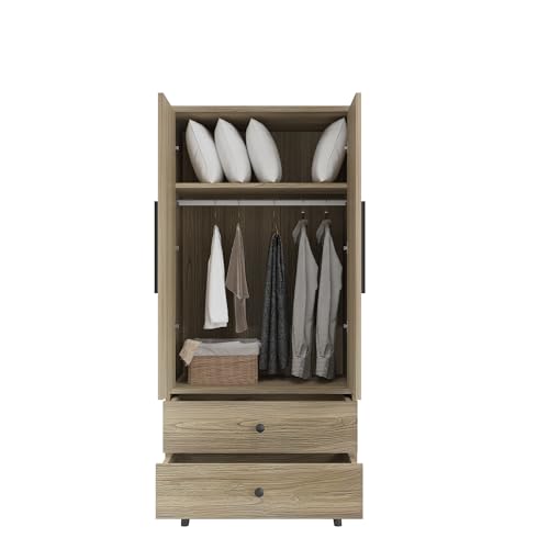 Oak 4 Door Armoire Wardrobe with 2 Drawers W7725