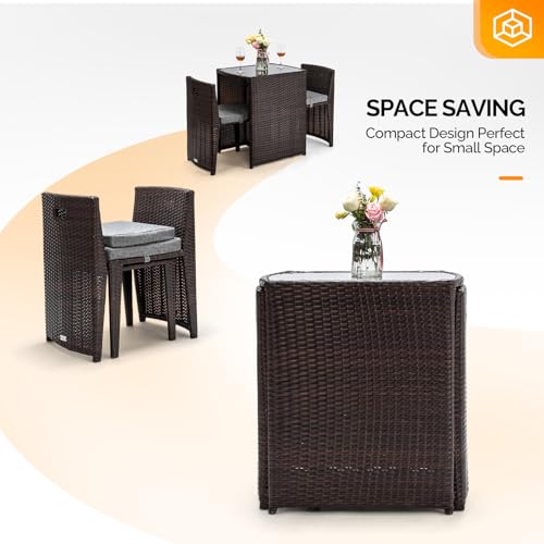 3 PCS Wicker Patio Bistro Set with Glass Top Table and Chairs S46709