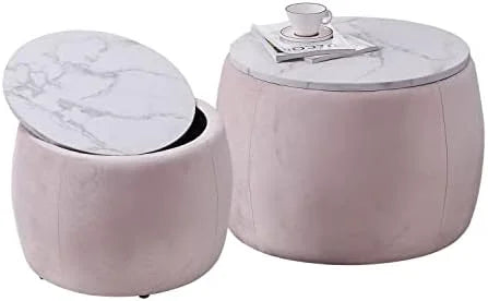 Set of 2 Round Nesting Ottoman with Lid Z34561