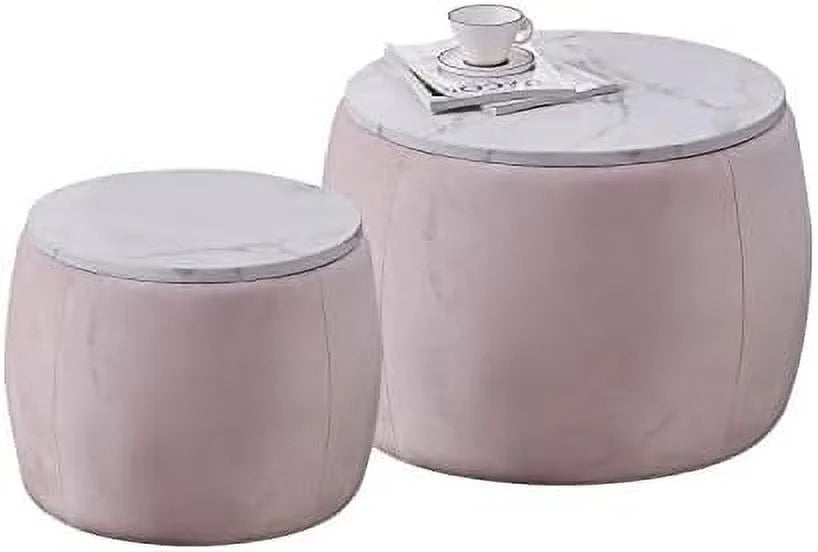 Set of 2 Round Nesting Ottoman with Lid Z34561
