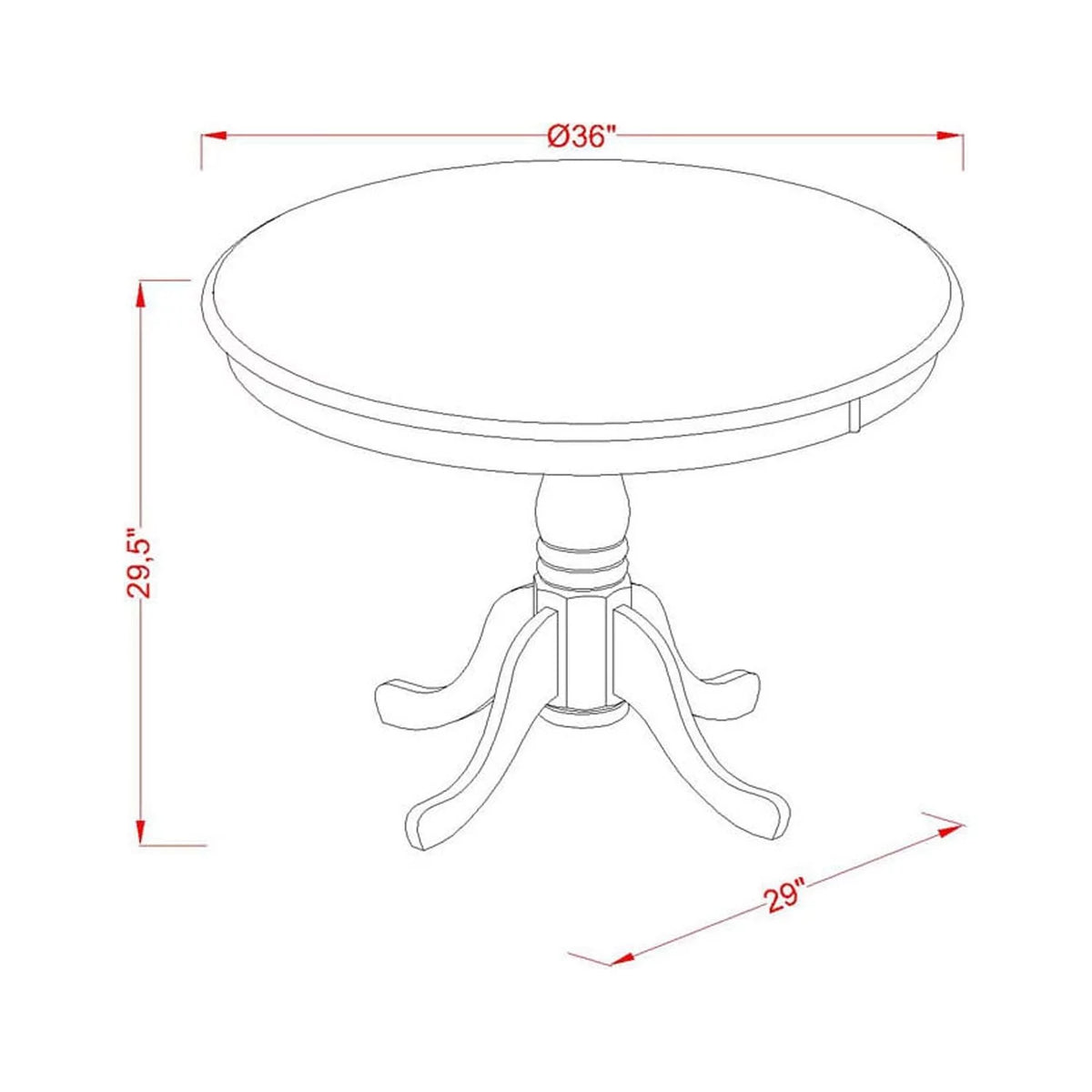 36" Round Wood Dining Table E343