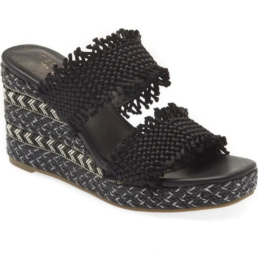 Black Platform Wedge Sandals F924664