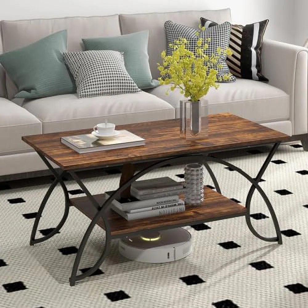 2-Tier Rectangular Faux Marble Coffee Table G990
