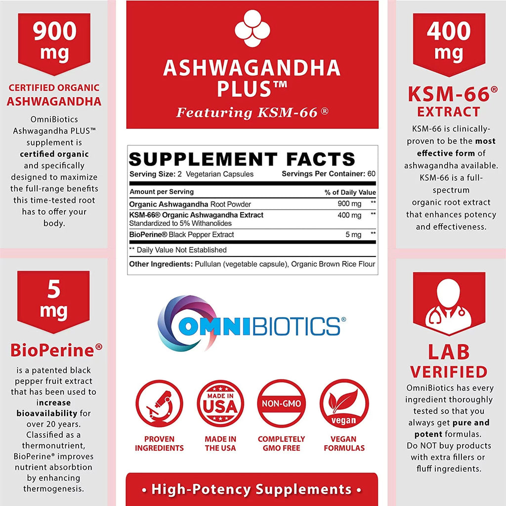 1300 mg KSM-66 Ashwagandha Supplement, 120 Vegan Capsules P766