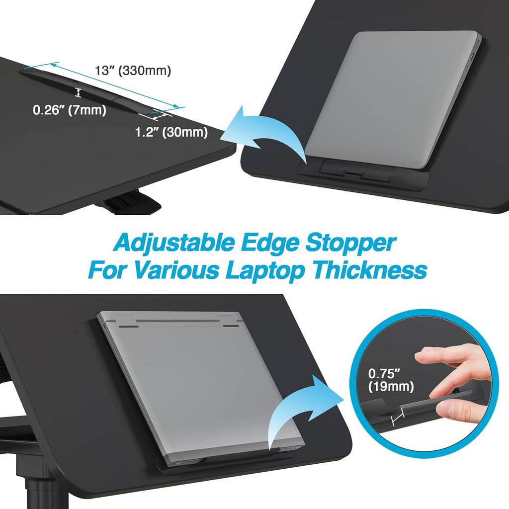 Black Mobile Standing Desk with Split Top Tilting Tray and Brake Casters L4363