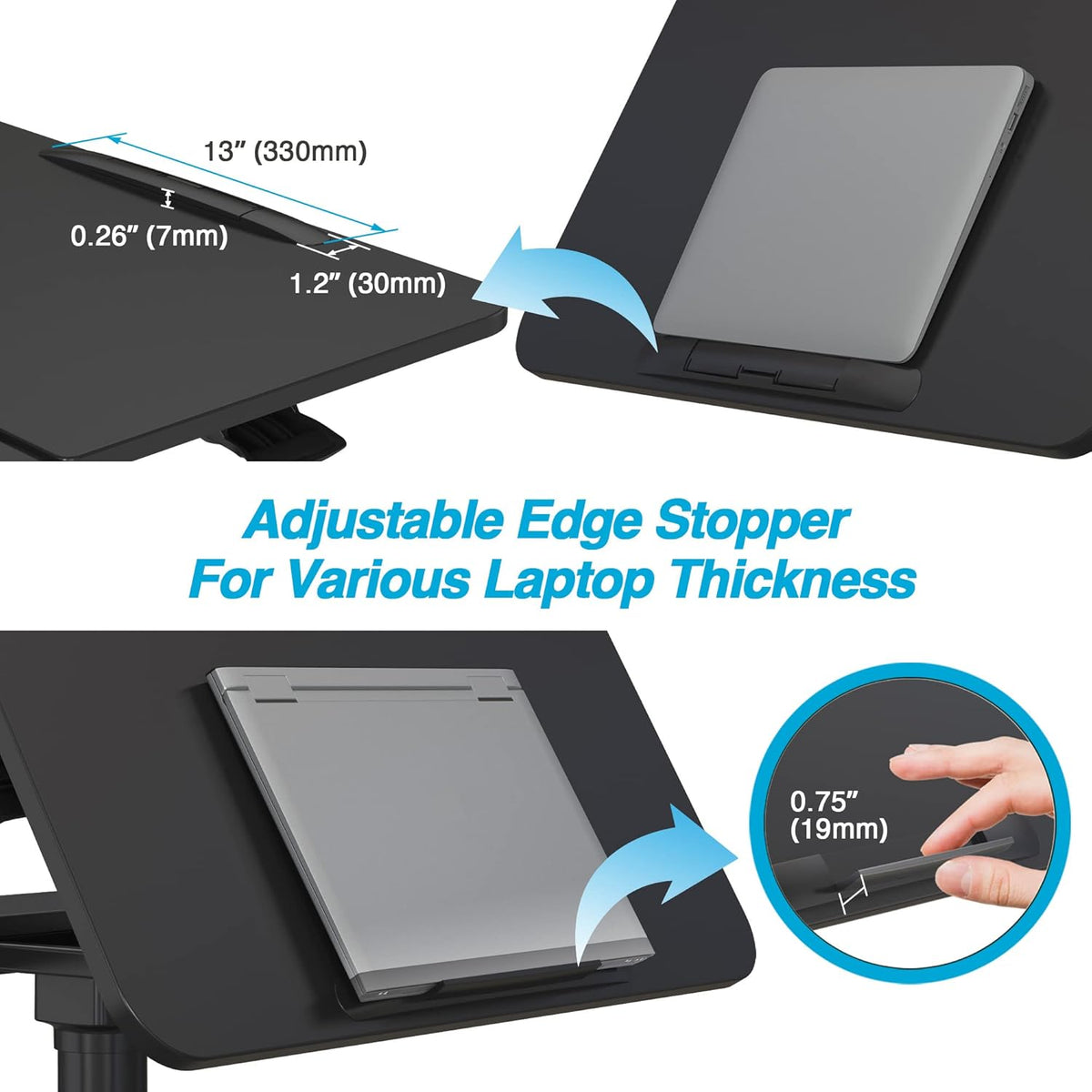 Black Mobile Standing Desk with Split Top Tilting Tray and Brake Casters L4363