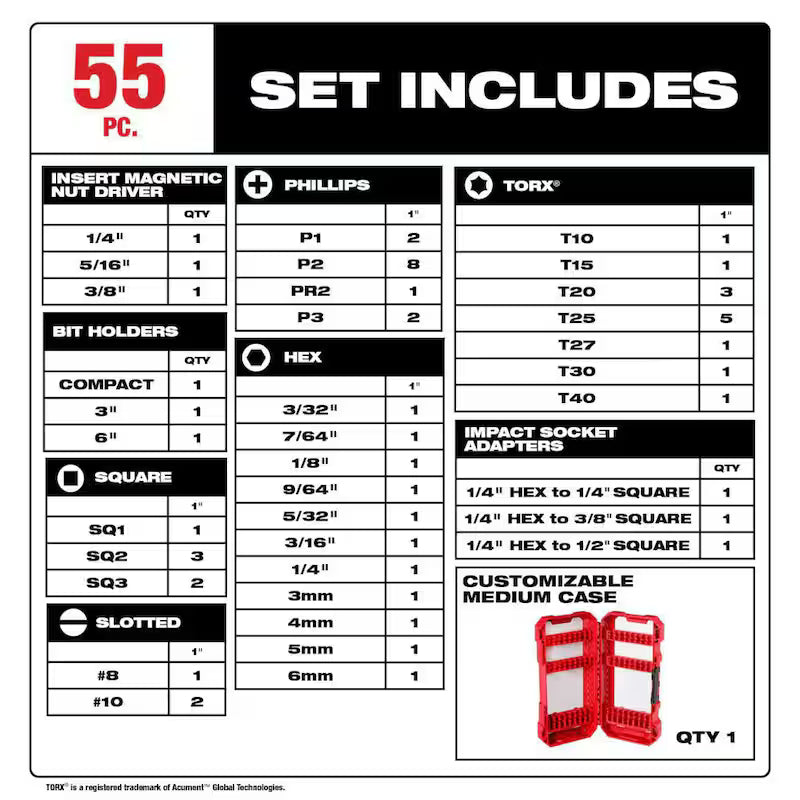 Alloy Steel Screwdriver Bit Set 55-Piece Z15029